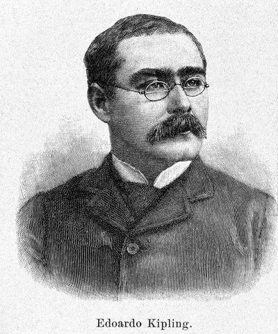 Portræt af Rudyard Kipling (1865-1936), britisk romanforfatter og digter, gravering fra det 19. århundrede. af Unknown artist