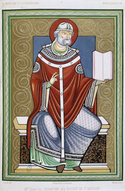 Portræt af Saint Gregory, chromo 19th fra miniature af Saint Gregory Epistles af Unknown artist