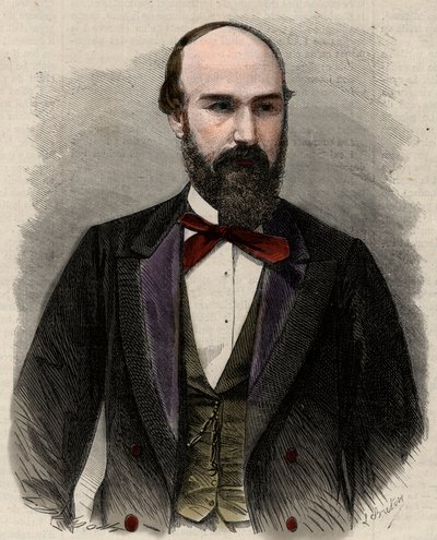 Portræt af Santos Gutierrez (1820-1872) politiker og tidligere præsident for Colombias Forenede Stater. Gravering i "" L