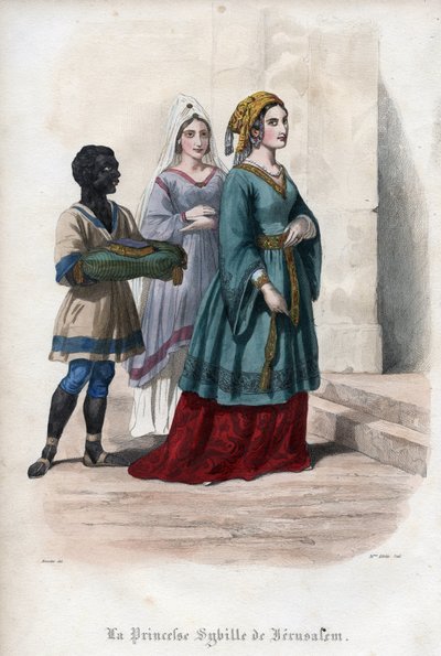 Portræt af Sibylla af Jerusalem (Jerusalem Sibylle) (ca. 1160-1190), prinsesse daværende dronning af Jerusalem. Indgravering fra 1842 i "Histoire des popes"" af Maurice Lachatre. Privat samling. af Unknown artist