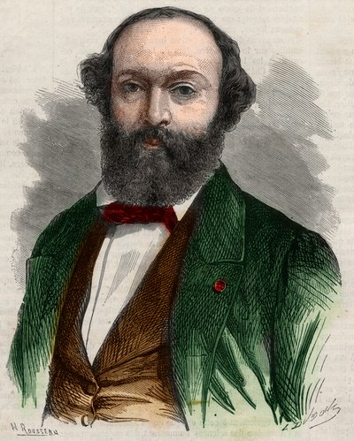 Portræt af Theodore Rousseau (1812-1867), fransk maler. Indgravering i "" Det illustere univers"" af Unknown artist