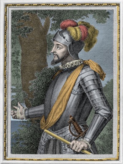Portræt af Vasco Nunez de Balboa, spansk erobrer (1475-1517) - Gravering 1800-tallet af Unknown artist