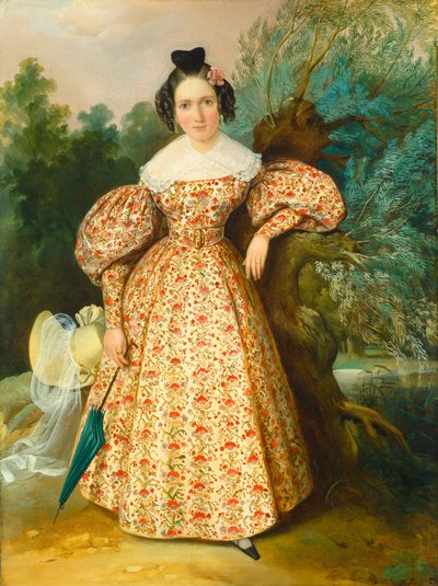 Portræt af en ung dame, ca. 1835 (olie på lærred) af Unknown Artist