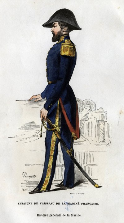 Portræt af et skibstegn fra den franske flåde. i "Histoire générale de la marine" af Van Tenac af Unknown artist