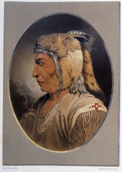 Portræt af en indianer: Man-Ce-Muckt - i "" Vandring af en kunstner blandt indianerne i nordamerika"" af Paul Kane, Longmans & Roberts, London af Unknown artist
