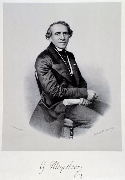 Portræt af den tyske operakomponist Giacomo Meyerbeer (1791-1864) Gravering. 19. århundrede. Bologna, borgermusikmuseum af Unknown artist