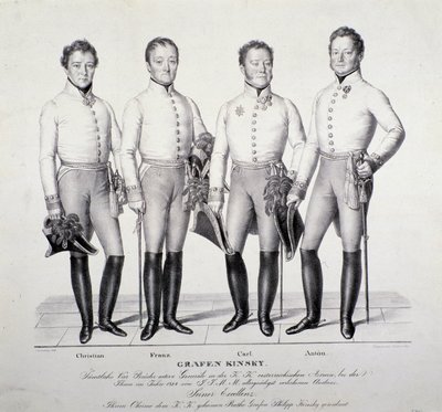 Portræt af prinser af Kinsky-familien fra Bøhmen: Christian, Franz, Carl og Anton ( Litografi af Unknown artist