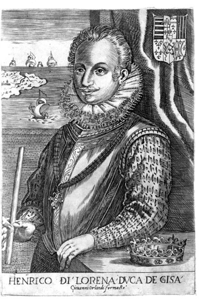 Portræt af hertugen af Guise (Henry I af Lorraine, kendt som Scalafre (1550 - 1588)). Stik af det 17. århundrede. af Unknown artist