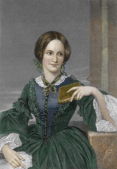 Portræt af den engelske forfatter Charlotte Bronte (1816-1855) (Portræt af den engelske forfatter Charlotte Bronte) Gravering 1800-tallets privatsamling af Unknown artist