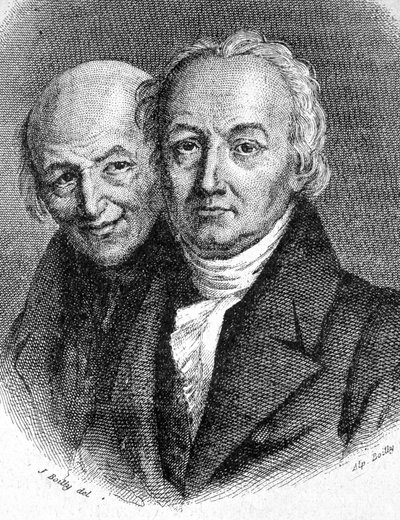 Portræt af Hauy-brødrene: Abbe Rene Just Hauy (1743 - 1822), fransk mineralog, og Valentin Hauy (1745 - 1822), fransk pædagog - i "" Les Contemporains", n.d. slutningen af 1800-tallet. af Unknown artist