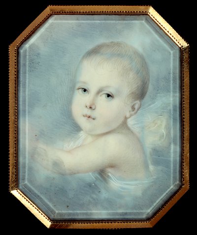 Portræt af kongen af Rom bebe (1811-1832), søn af kejser Napoleon I (1769-1821) og kommende Napoleon II. Anonym ottekantet medaljon fra det 19. århundrede. Akvarel under glas. Paris, Musee De La Legion d