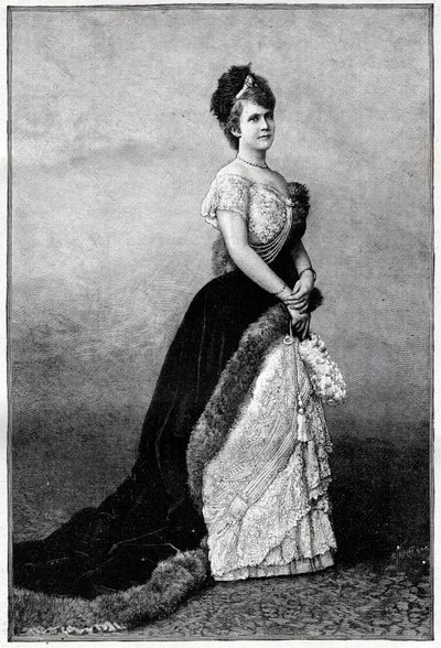 Portræt af dronningen af Rumænien Elisabeth Pauline Ottilie Louise de Wied, kendt som Carmen Sylva (1843-1916), kone til kong Charles I - Indgravering af 1893 - Elizabeth af Wied af Rumænien, slutningen af det 19.-begyndelsen af det 20. århundrede - Portræ af Unknown artist