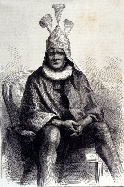 Portræt af zulukongen Cetshwayo (eller Cetawayo, Cetewayo, Cetywajo, Ketchwayo) (1826-1884) Indgravering af det 19. århundrede af Unknown artist