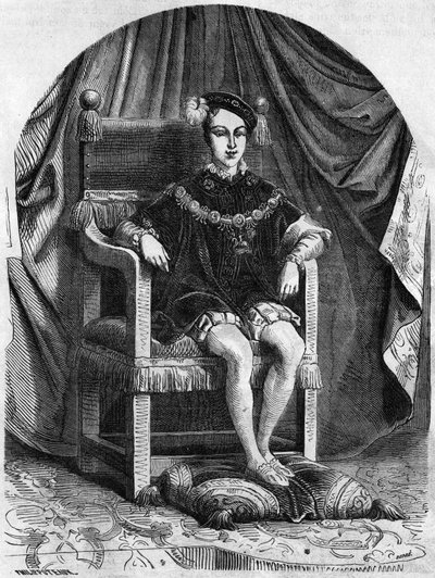 Portræt af den unge kong Edward VI af England og Irland (1537-1553), gravering af det 19. århundrede. af Unknown artist