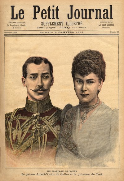 Portrætter i anledning af annonceringen af deres ægteskab af prins Albert Victor, hertug af Clarence og Avondale med Mary of Teck, Le Petit Journal, 9/01/1892 af Unknown artist