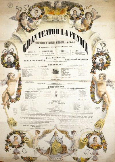 Plakat for opførelsen af operaen "" Aida" af den italienske komponist Giuseppe Verdi (1813-1901) til opførelsen på teatret La Fenice i Venedig i 1843-1844. af Unknown artist