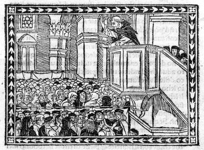 Forkyndelse af G. Savonarola (Jerome Savonarola) (1452 - 1498) - i "" Compendium of Revelatione"", inkunabel af 23/4/1496. af Unknown artist