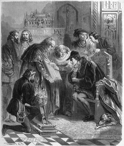 Præsentation af Bibelen trykt til Louis XI (1423-1483), konge af Frankrig. af Unknown artist