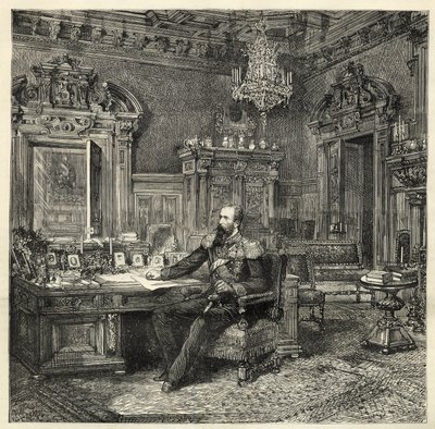 Prins Alexander af Bulgarien (1857-1893), i sit arbejdsværelse - Alexander af Battenberg - Portræt af Alexander I af Bulgarien eller Alexander af Battenberg (1857-1893) i sit arbejdsskab - 1886 - af Unknown artist