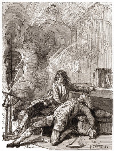 Professor Georges Guillaume Richmann (1711-1753) døde i sit værksted efter et eksperiment med et elektrometer af Unknown artist