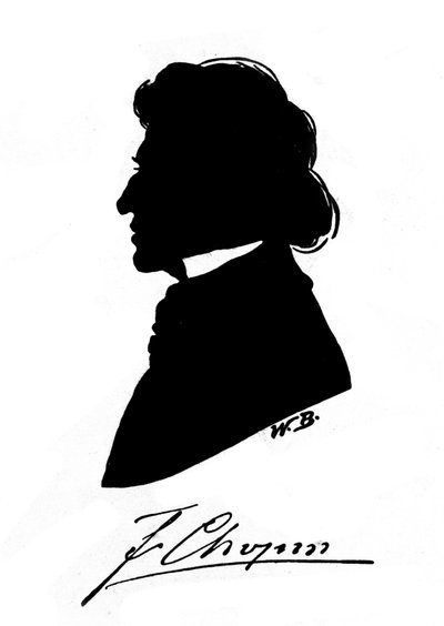 Profilsilhuet af den polske komponist Frederic Chopin (1810-1849) med autograf. 19. århundrede af Unknown artist