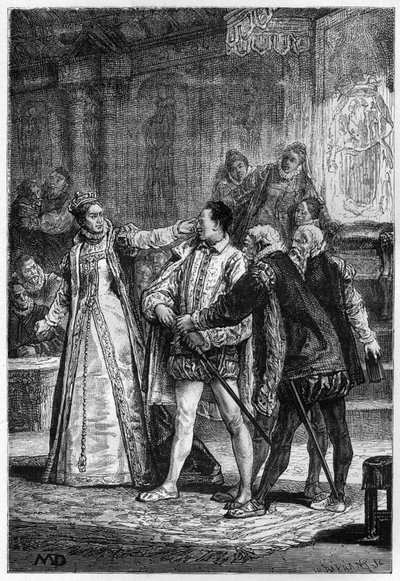 Dronning Elizabeth I af England slår 2. jarl af Essex Robert Devereux af Unknown artist
