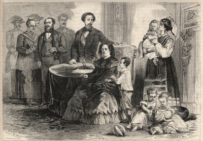 Dronning Isabella II af Spanien (Isabella af Bourbon) (1830-1904) og Francois af Assisi af Bourbon eller Francois I af Spanien (1822-1902) søgte tilflugt med deres børn på slottet Pau i Frankrig efter septemberrevolutionen (Gloriosa) . Blandt deres børn af Unknown artist