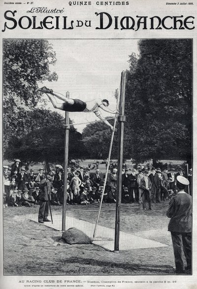 Frankrigs racerklub. Sheldon, mester i Frankrig, springer 2, 95 m for at springe a la Perche. Indgravering i "" Le sun-du-dimanche"", 2. juli af Unknown artist