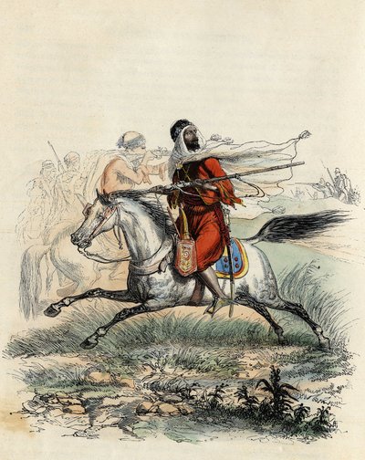 Røde ryttere fra Emir Abd-el-Kader flygtede af jægere til hest fra den franske hær ved Oran i 1841 i "L