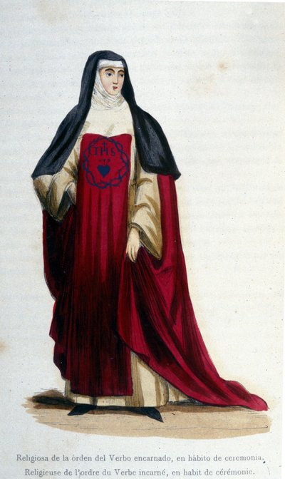 Religiøs af ordenen af verbet inkarnere i ceremoniel påklædning. Gravering fra et album om religiøse ordrer, Paris af Unknown artist