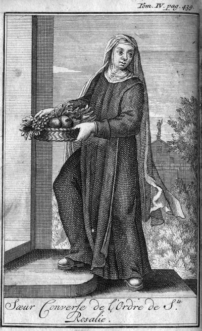 Religiøs orden. Søstre samtaler fra Saint Rosalia-ordenen til Palermo på Sicilien i det 17. århundrede. I "" Historien om militære ordener eller riddere, om de sikre og rutineprægede militser af begge køn, som er blevet etableret indtil nu. Udgave taget af Unknown artist