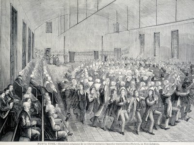 Religiøs procession af Shakers i New York. 1800-tals illustration. af Unknown artist