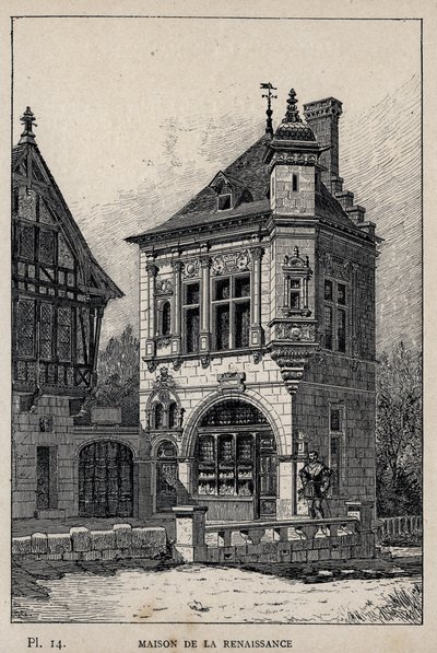 Renæssancehus - indgravering af 1889 i "History of human habitation at the Universal Exhibition of 1889, by Mr Charles GARNIER - Librairie centrale des beaux-arts Paris 1889 af Unknown artist
