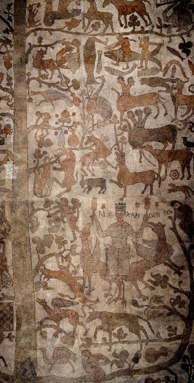 Repræsentation af Alexander den Store (356-323 f.Kr.), konge af Macedoine og erobrer af Persien, omringede indisk fauna under erobringen af Indien, syndfloden, Deucalion og Pyrrha. Pantaleones fortov (eller Pantaleon af Unknown artist