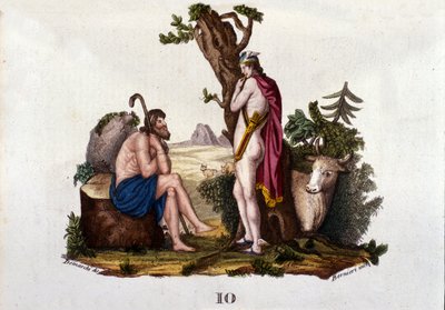 Repræsentation af Argus og Io, omdannet til ko af Mercury. Plade taget fra "" Mythology Dictionary "" 1888 af Unknown artist