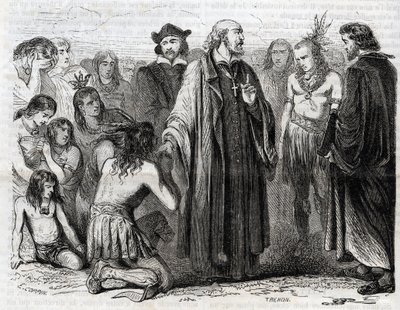 Repræsentation af Bartolome de las Casas (1484-1566) Dominikansk præst, missionær hos indianerne” (Portræt af Bartolome de las casas, dominikanermunk og beskytter af indianerne - gravering af 1860 af Unknown artist