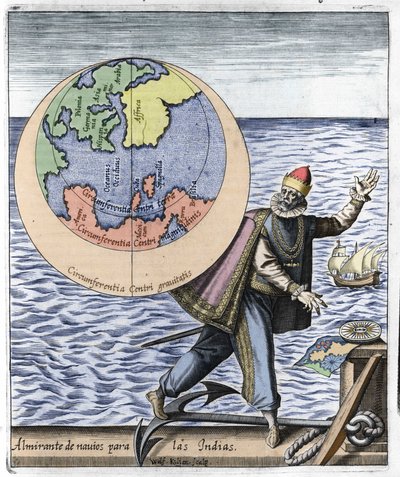 Repræsentation af Christopher Columbus (1451-1506) - i "Nova Tipus Transacto Navigatio Novi Orbi" af Philoponus Honorius af Unknown artist