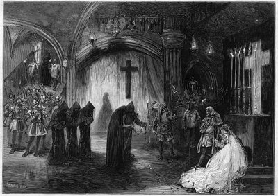 Repræsentation af "" Marie Tudor"" drama på tre dage og prosa af Victor Hugo, ved Theatre de la porte Saint Martin (Saint-Martin) i Paris i 1873. af Unknown artist
