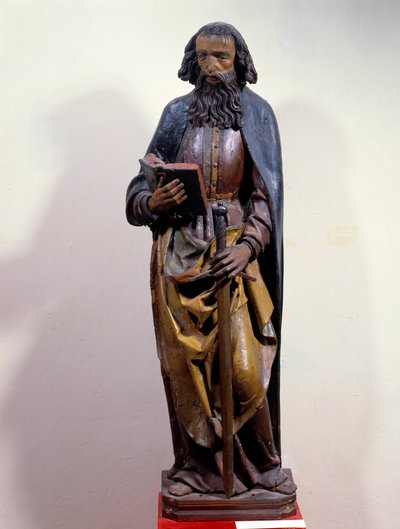 Repræsentation af Saint Paul holder en bog i hånden. Polykrom træskulptur. 15. århundrede. Chartres, Museum of Fine Arts af Unknown artist