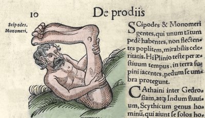 Repræsentation af et Sciapod-monster Indgravering fra "The Book of Miracles and Miracles Chronicon Basel" af Wolfhart (Conrad Lycosthene) 1557 af Unknown artist