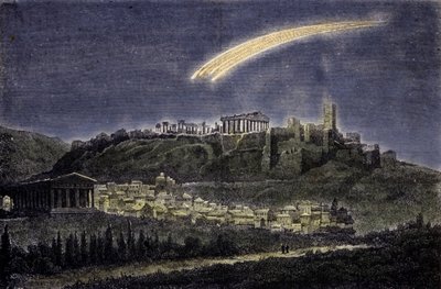 Repræsentation af en komet over byen Athen i 1878. af Unknown artist