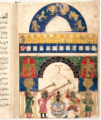 Repræsentation af en vand-clepsydra (ur) designet af den tyrkiske ingeniør Ibn al-Rajjaj al-Jazari (Al Rajjaj Al Jazari) (1136-1206) og en kalender. Det adskiller kredsen af stjernetegn, Solen, Månen af Unknown artist
