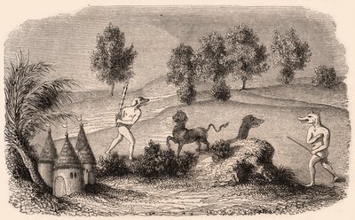 Repræsentation af middelalderlige stammer og dyrearter: to Cynocephalus-kampmonstre af Unknown