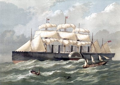 Repræsentation af det britiske skib Great Eastern, First Giant Liner, indviet i 1858 designet af Isambard Kingdom Brunel (Great Eastern Iron Sailing Steam Ship designet af Isambard Kingdom Brunel) - 19. århundrede af Unknown artist
