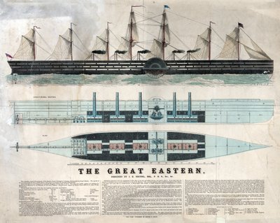Repræsentation af det britiske skib Great Eastern, første kæmpe liner, indviet i 1858 designet af Isambard Kingdom Brunel - Great eastern iron sejlende dampskib designet af Isambard Kingdom Brunel - af Unknown artist