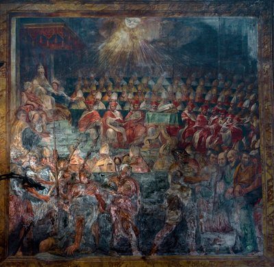 Repræsentation af det første råd i Nicee, det første økumeniske råd, i 325 af Unknown artist