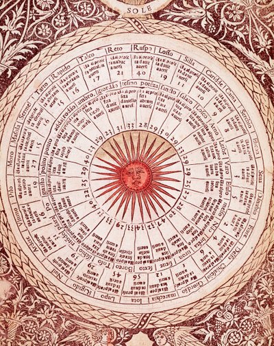 Repræsentation af solhoroskoppladen fra "Libro delle released" af Lorenzo Spirito Gualtieri (eller Lorenzo Spirito da Perugia (Perugia)) (1426-1496) digter og humanist af Unknown artist