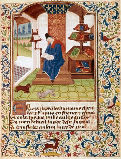 Repræsentation af forfatteren, der skriver på sit kontor Miniature fra "Blomster af alle dyder" eller "Dydernes rosenkrans"" (Ms 291) 1460 Musee Conde, Chantilly af Unknown artist