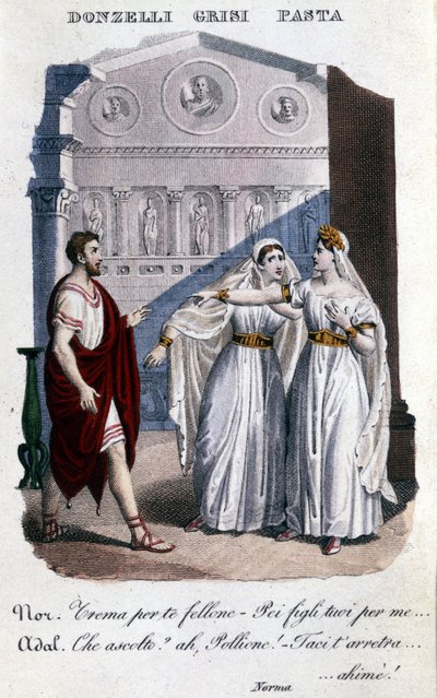 Repræsentation af fortolkerne af den første repræsentation af "" La Norma "" af Vincenzo Bellini (1801 - 1835): fra venstre mod højre Domenico Donzelli (Pollione), Giuditta Grisi (Adalgisa) og Giuditta Pasta (Norma). 1833. af Unknown artist
