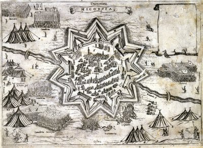 Repræsentation af belejringen af Nicosia på øen Cypern i 1191 under det 3. korstog af Richard Lion Heart. 16. århundrede. af Unknown artist